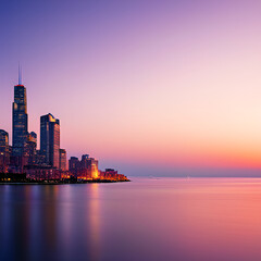 Fototapeta premium city skyline at sunset. Generative AI