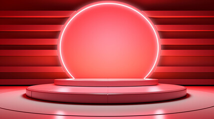Futuristic Light Red Room Mockup Background for product podium presentation