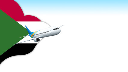 3d illustration plane with Sudan flag background for business and travel design