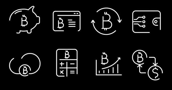 bitcoin cryptocurrency animated outline icon with alpha channel. bitcoin 4k video animation for web, mobile and ui design