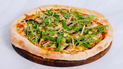 Mushrooms pizza side view