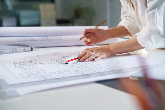 The designer drawings in the office