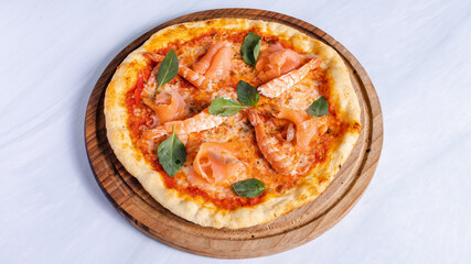 Smoked salmon pizza isolated
