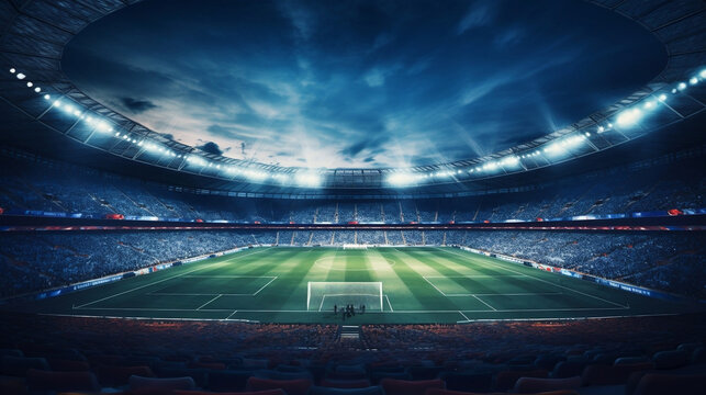 Photo top view of a soccer stadium, Generative Ai