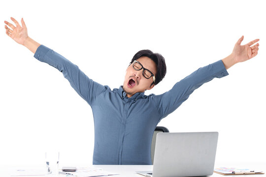 Business man middle-aged tired at work