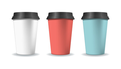 Realistic illustrations set of paper cups