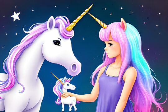 unicorn and a girl. Generative AI