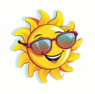 happy smiling sun, sun glasses cartoon-style illustration