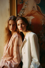 portrait of a woman/model/book character in daylight scene for lgbtq + awareness embracing in a fashion/beauty editorial magazine style film photography look  - generative ai art