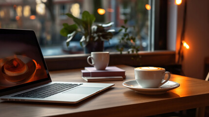 Laptop and Coffee in the Coffee Shop Oasis