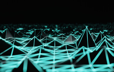 Futuristic 3D Render: Abstract Plexus Purple Geometrical Shape in High-Tech Network Connection