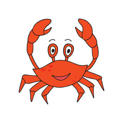 Cute cartoon crab isolated on white background. Children vector illustration in doodle style