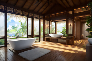 Architectural rendering of a bathroom in a spa salon.
