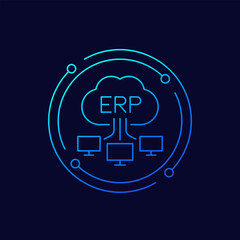 ERP software solutions icon with a cloud, linear design