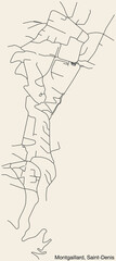Detailed hand-drawn navigational urban street roads map of the MONTGAILLARD QUARTER of the French city of SAINT-DENIS (LA RÉUNION), France with vivid road lines and name tag on solid background