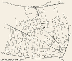 Detailed hand-drawn navigational urban street roads map of the LE CHAUDRON, QUARTER of the French city of SAINT-DENIS (LA RÉUNION), France with vivid road lines and name tag on solid background