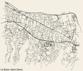 Detailed hand-drawn navigational urban street roads map of the LE BUTOR QUARTER of the French city of SAINT-DENIS (LA RÉUNION), France with vivid road lines and name tag on solid background