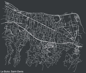 Detailed hand-drawn navigational urban street roads map of the LE BUTOR QUARTER of the French city of SAINT-DENIS (LA RÉUNION), France with vivid road lines and name tag on solid background
