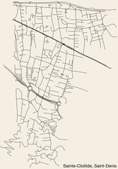 Detailed hand-drawn navigational urban street roads map of the SAINTE-CLOTILDE QUARTER of the French city of SAINT-DENIS (LA RÉUNION), France with vivid road lines and name tag on solid background