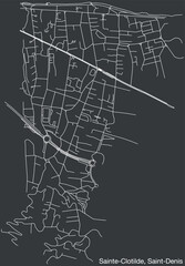 Detailed hand-drawn navigational urban street roads map of the SAINTE-CLOTILDE QUARTER of the French city of SAINT-DENIS (LA RÉUNION), France with vivid road lines and name tag on solid background