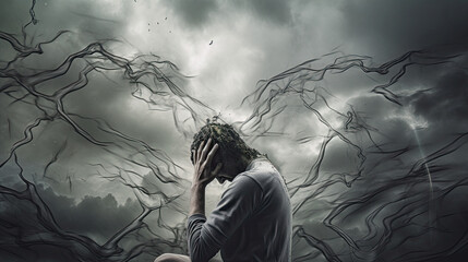 Mental Health Portrait, Human Facing Anxiety and Depression