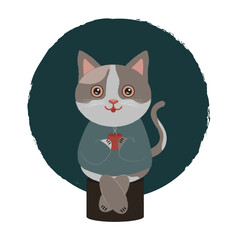 Vector drawing image art of a cute cat drinking a warm drink in a homely cozy atmosphere for prints on clothes, cafe decor, postcards. Vector illustration