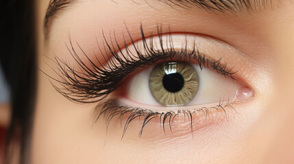 Obraz premium eyelash extensions, demonstrating the remarkable difference in length and volume, elevating the overall beauty of the eye. AI generated