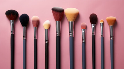 An assortment of high-quality makeup brushes, perfect for achieving professional-level makeup application and creating flawless beauty looks. AI generated