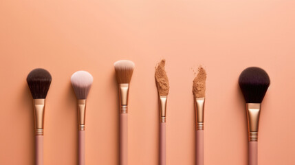 A collection of makeup brushes, essential tools for precise and flawless application of cosmetics. AI generated