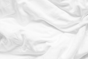 White bed sheet background, wrinkled duvet, crumpled satin blanket comforter cloth used in hotel,...