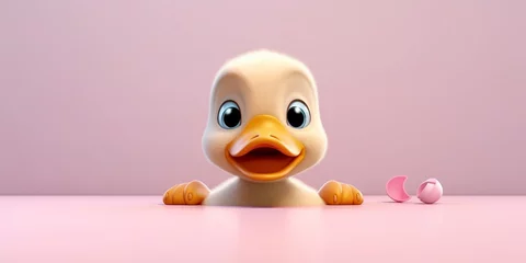 Fotobehang Duck little cute animal clay cartoon animation, AI Generated © Montalumirock