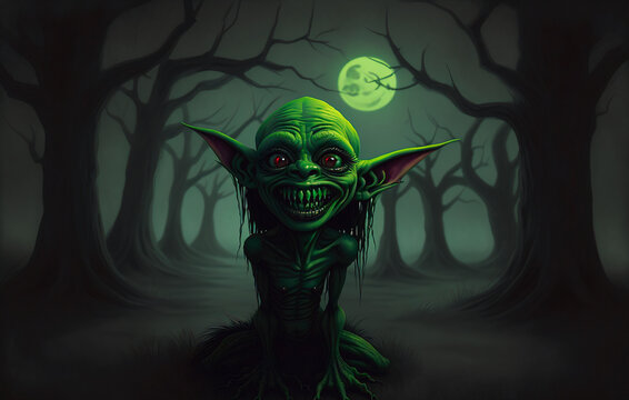 Goblin. Scary monster. Halloween. Generative AI