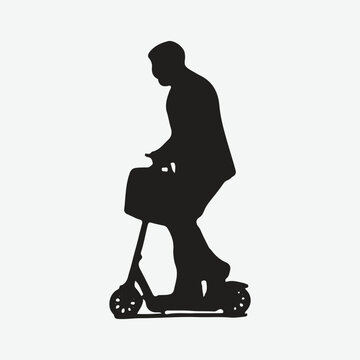 recommend clip art: Energize Your Commute, Silhouette of Businessman Riding an Electric Scooter in Style