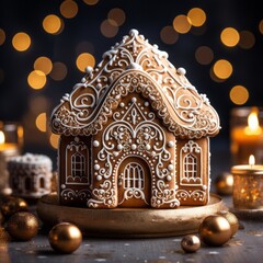 Beautifully decorated Christmas gingerbread house.