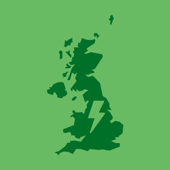 An out line of the UK in green. Symbolising renewavle energy