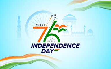 76 Years Happy Indian Independence Day Celebration Typographic Design vector illustration