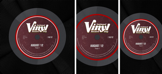 National Vinyl Record Artwork Set, greeting card and social media story poster with copy space. Close up of Vinyl record and vintage typography. Editable Vector Illustration. EPS 10.
