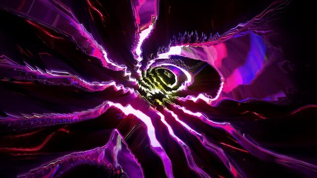 Violet tube Loop animation. Abstract geometry shape with violet neon lights. 