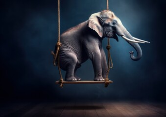 Elephant on a swing - crossing your limits concept. Generative AI.