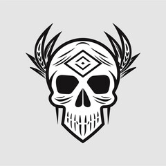 Obraz premium Black and white skull vector illustration.