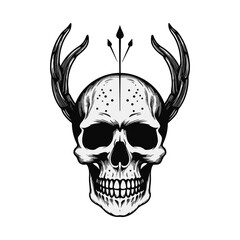 Black and white skull vector illustration.