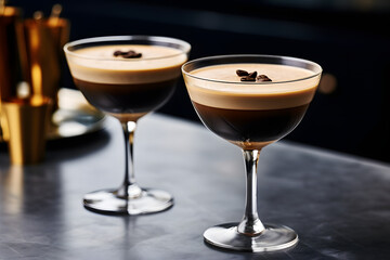 Espresso Martini cocktails with coffee beans - obrazy, fototapety, plakaty