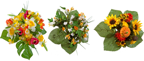 Artificial flower bouquets with transparent background