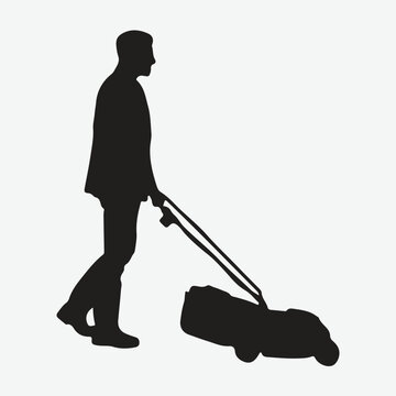 recommend clip art: Effortless Lawn Care, Silhouettes of a Modern Man Mowing with Style and Precision