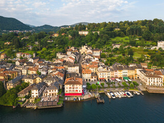 Fototapeta na wymiar Aerial view of town of Orta San Giulio, Novara, Piedmont, Italy.