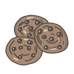 Three cookies with chocolate chips