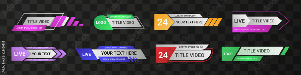Poster lower third title. video templates, headline live name banners for soccer stream. television or web 