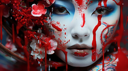Colorful geishas face, surreal, portrait
