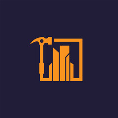 Construction logo vector with hammer concept design