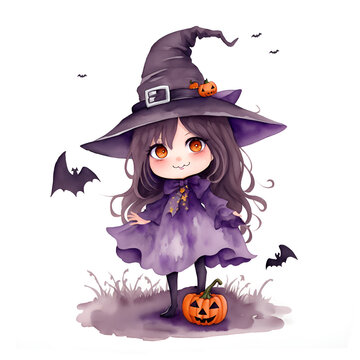2023 Halloween witch, Halloween party. a pumpkin lantern, isolated graphics. Cute cartoon witch character. Happy halloween illustration. Character concept art